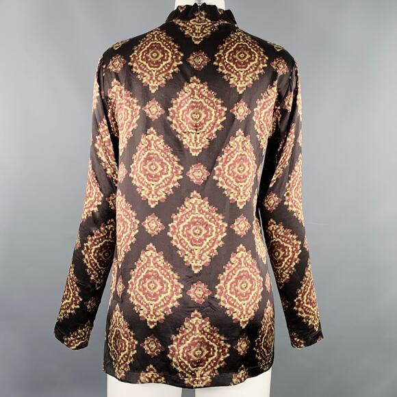 DRIES VAN NOTEN Size 4 Black Yellow Brown Silk Abstract Long Sleeve Dress Top - Picture 4 of 7